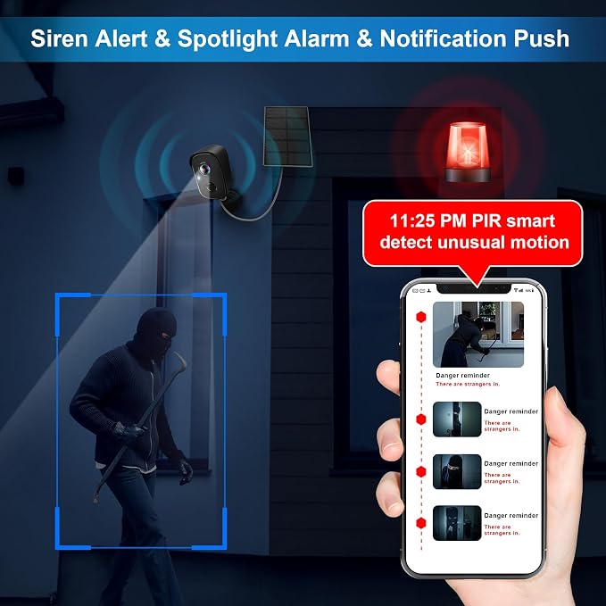 Security Cameras Wireless Outdoor, 2K Solar Cameras for Home Security, WiFi Cameras Battery Powered, AI Motion Detection, Color Night Vision, 2-Way Talk, Spotlight Siren Alarm-Black Grey Solar Camera - Image 4