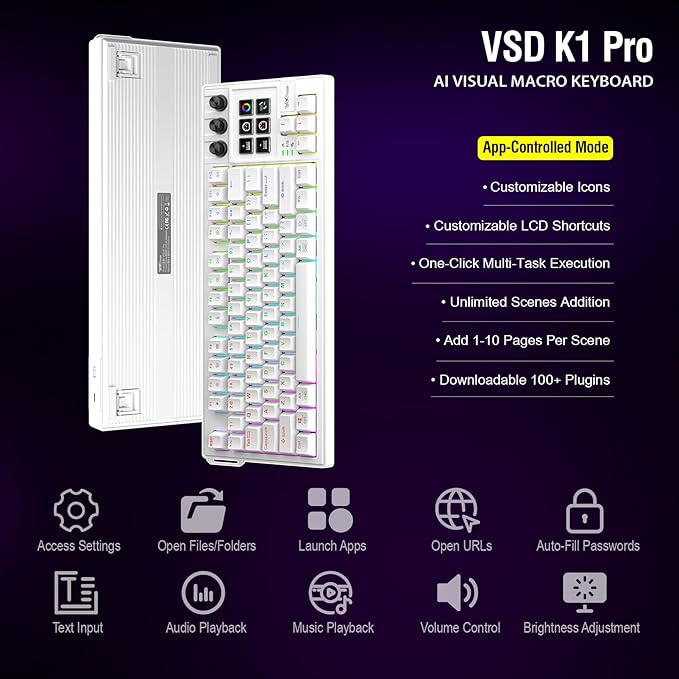 K1 Pro Macro Keyboard, Wired Only Full-Key Programmable On-Board Keypad, Custom Gaming Streaming Mechanical Keyboards with Screen & Knob, Gasket, RGB Backlit, Hot Swappable Shortcut Pad - Image 5