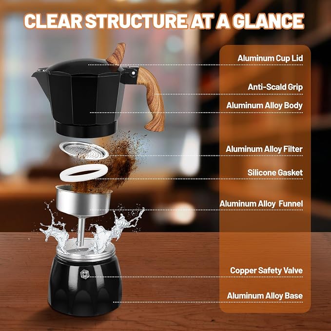 3 Cup Aluminum Espresso Stovetop Moka Pot Express Coffee Maker Percolator Italian Classic Mocha Coffee Machine for Italian and Cuban Cafe Brewing for Home & Camping 150ml 5oz - Image 3