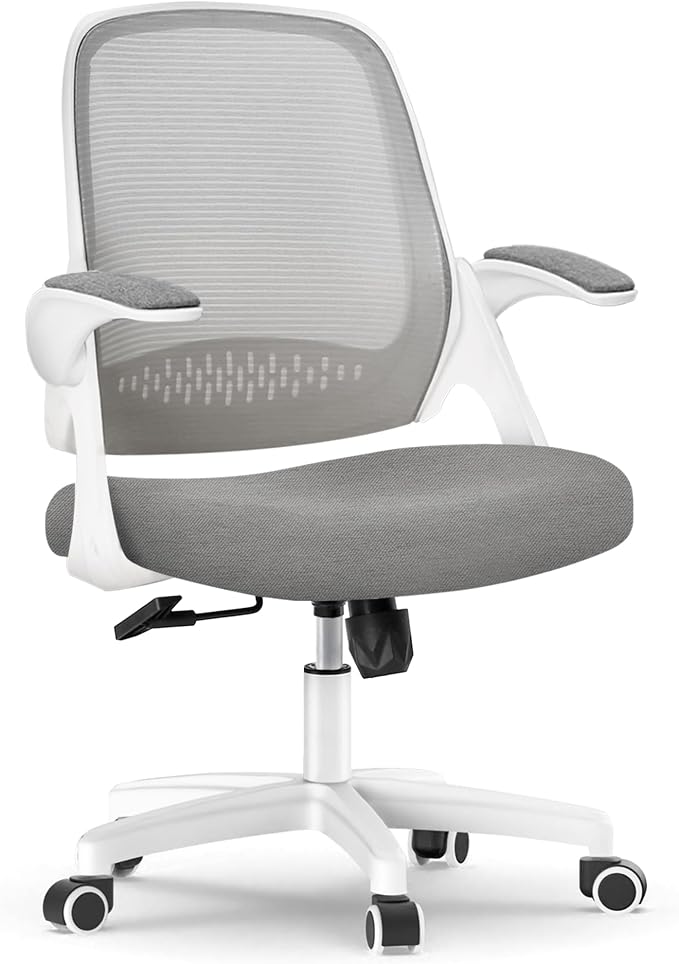 NEO CHAIR Office Desk Chair, Ergonomic Mesh with Flip-Up Armrests, Grey | Lumbar Support, Height Adjustment, 360° Swivel and Rolling Base, Space-Saving Design for Home Office, Vanity or Study - Image 9