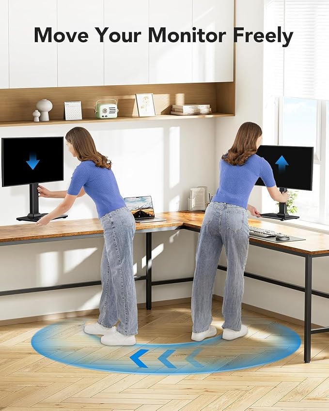 HUANUO Monitor Stand, Freestanding VESA Mount for 13 to 34 Inch Screens, Holds up to 44lbs, 5 Height Options, Swivel Desk Stand Riser With 360 Rotation, VESA 75x75mm/100x100mm - Image 5