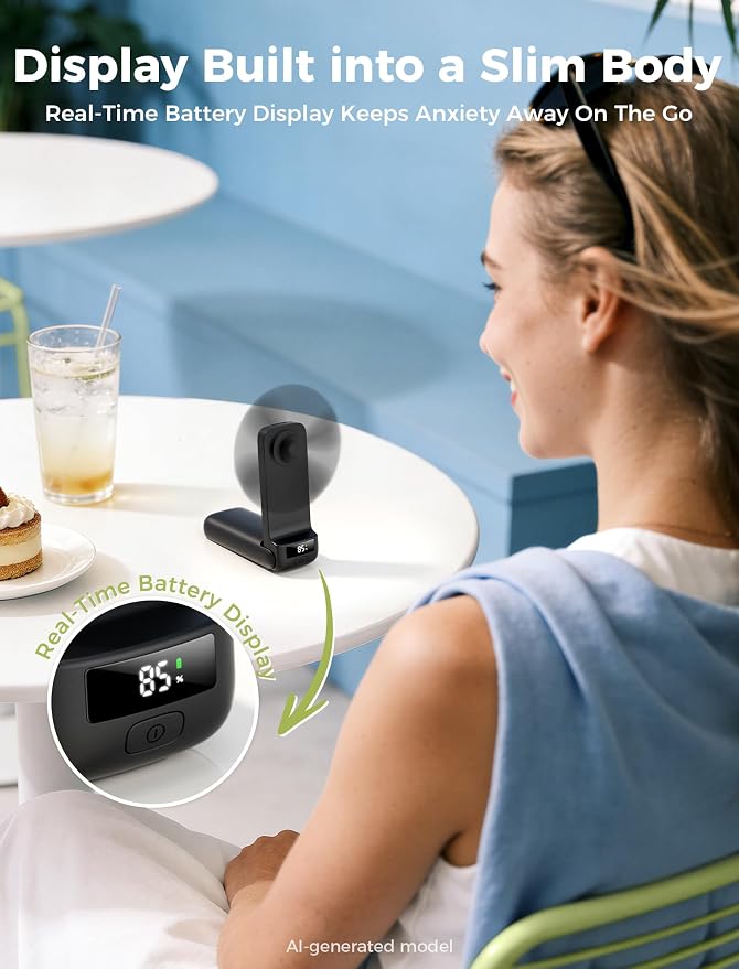 Aecooly Slim Portable Fan with Digital Display, Thin Handheld Fan, USB Rechargeable Mini Personal [24H Max Cooling Time], Battery Powered Small Foldable Pocket Gifts for Women, Travel, Summer -Black - Image 4