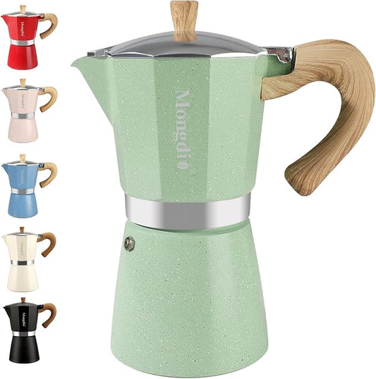 Mongdio Stovetop Espresso Maker Moka Pot, Cuban Coffee Maker Stove top coffee maker Moka Italian Espresso Greca Coffee Maker Brewer Percolator, 12 Espresso Cups, 20 oz - Green by Mongdio