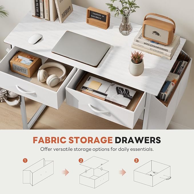 DUMOS 32" Home Office Computer Desk with Drawers, Small Gaming Writing Study Table with Storage Side Bag, Headphone Hook and Adjustable Feet for Bedroom White | Home Office Desk for Bedroom, Gaming Writing Study Desk with Adjustable Feet - Image 6