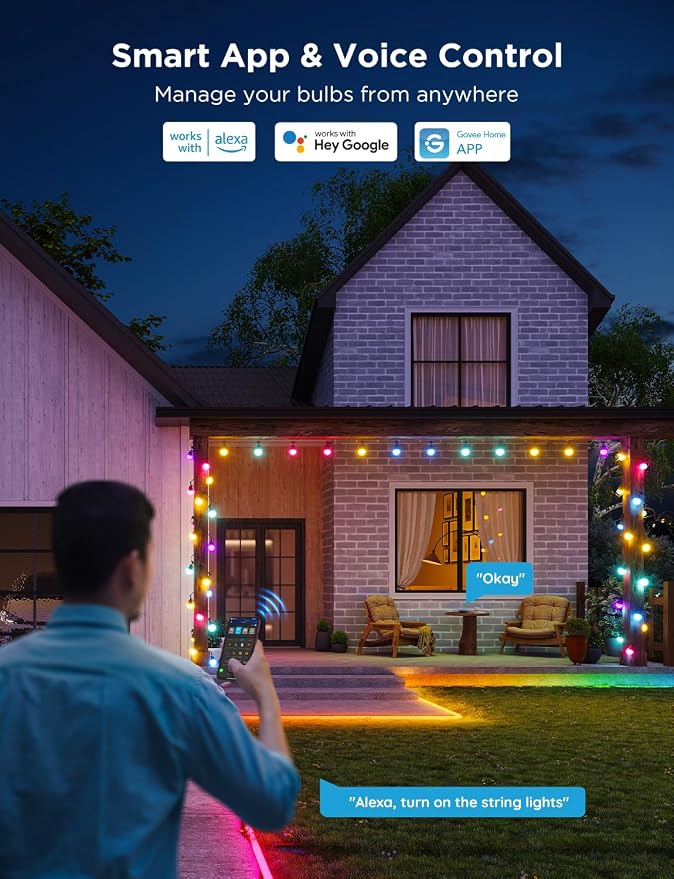 Govee Smart Outdoor String Lights 2, 48ft RGBIC Patio Lights with 15 Bulbs | Dimmable Warm White LED Bulbs, IP65 Waterproof, 47 Scene Modes for Backyard, Balcony, Work with Alexa, App Control - Image 3