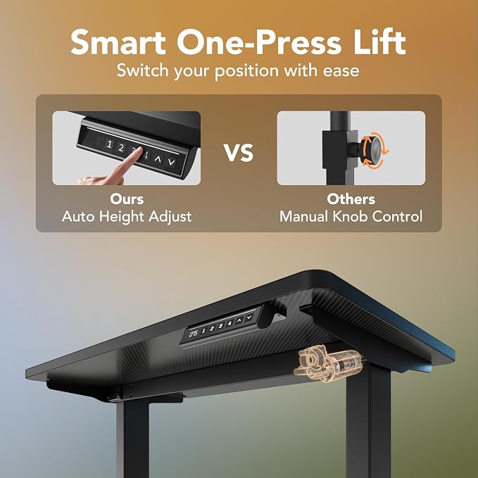 HUANUO Electric Standing Desk,40" x 24" Height Adjustable Desk, 4 Memory Height Settings, Sit to Stand Up Desk for Home Office, with Headphone Hook, Cable Manager, Carbon Fiber Black - Image 5