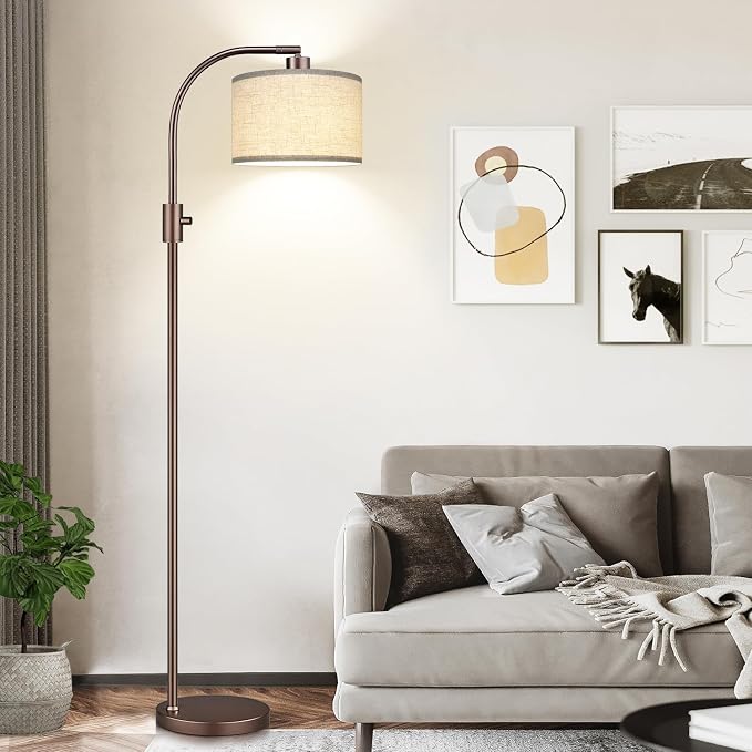 Nintiue Upgraded Modern Arc Dimmable Tall Standing Floor Lamp with Linen Shade, 1200 Lumens LED Bulb Included, for Living & Reading Room, Bedroom, Office & Nursery, Brown - Image 6