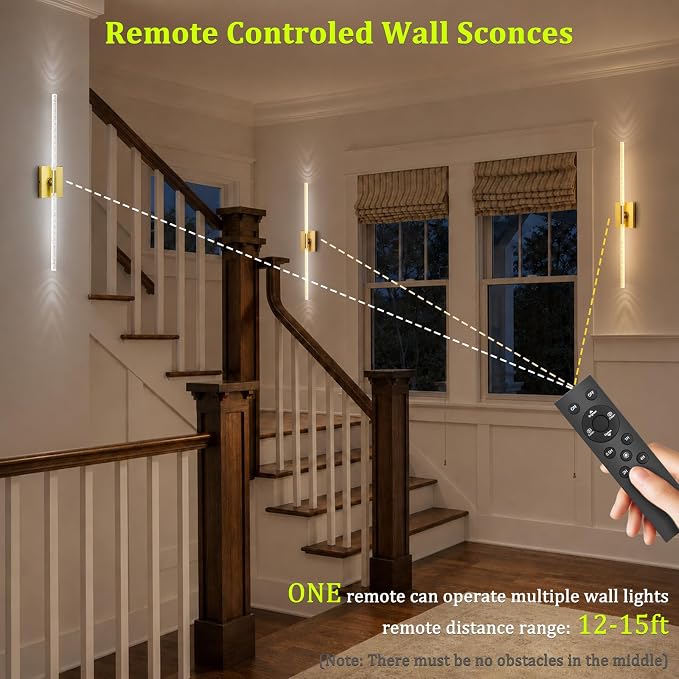 iThird Crystal Bubble Gold Wall Sconces Set of 2: 10000mAh Rechargeable Wireless Lights with Remote & 360° Rotate, 4 Color Temps Dimmable, 31" Lamp Decor for Bedroom Living Room Mirror - Image 6