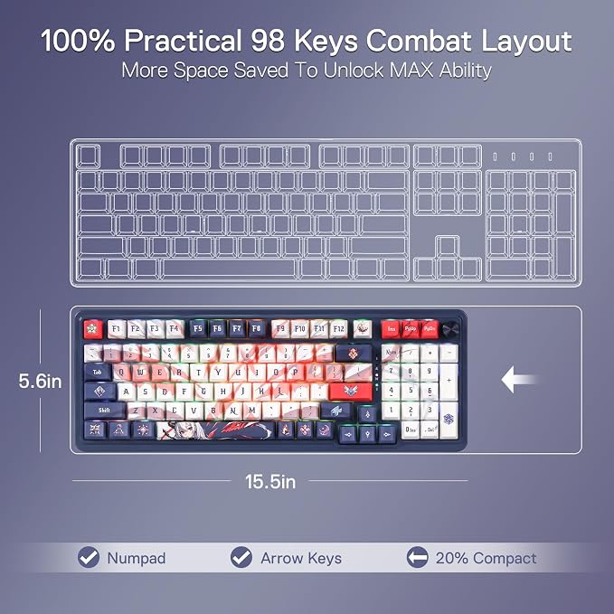 Redragon K686 PRO Wireless RGB Gasket Gaming Keyboard, Dye-Sub Anime Keycap | Multi-Function Control Wheel, 0-Delay Tri-Mode, Cushioned 5-Layer Noise Dampening for Creamy Thocky Sound, Practical 98 Keys - Image 7