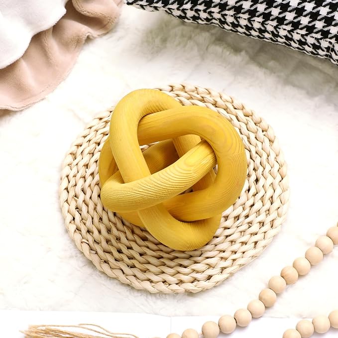 Yalikop 3 Link Wood Knot Decor Rustic Home Décor Accents Hand Carved Coffee Table Decoration, Boho Chain Link Decoration, Modern Shelf, Rustic Objects for Home Living Room Bedroom(Yellow) - Image 7