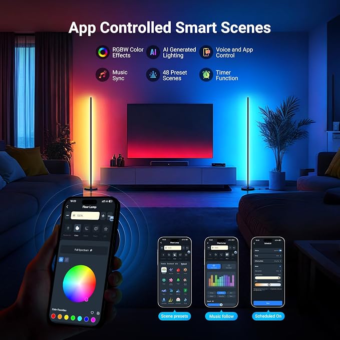 NEEWER NF04 RGB IC W Smart Floor Lamp NEW Version, 1000lm LED Corner Light Compatible with Google Alexa, APP/AI Design/Music Sync/16 Million Color Living Room Bedroom Home Decor Ambient Lighting - Image 7