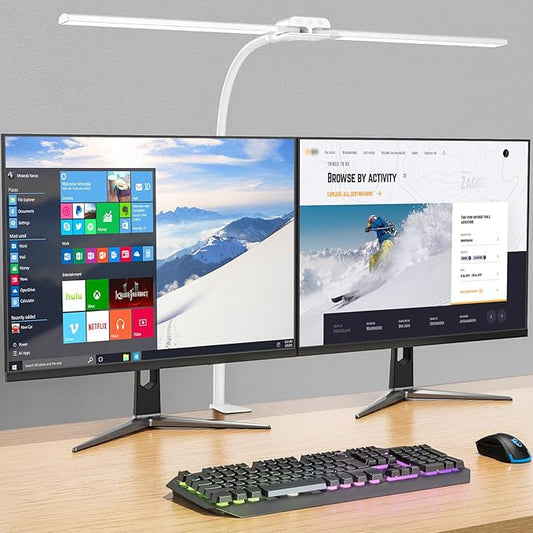 KableRika Desk lamp,Double Head LED Desk Lamp with Clamp,Architect Desk Lights for Home Office,Eye-Caring Desktop Office Lamp 4-Brightness 4-Color Table Lamp for Monitor Workbench Reading White by KableRika
