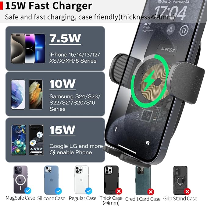 APPS2Car Sturdy CD Slot Phone Mount Upgraded Wireless Charger with One Hand Operation Design, Hands-Free Car Phone Holder Compatible with iPhone 17 Pro Max Plus 16 15 14 13 12 11, Samsung S25 S24 - Image 6