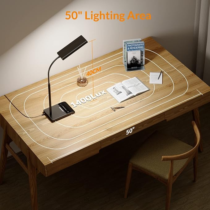 LEPOWER Desk Lamp, 800LM LED for Home Office, True Eye-Caring for Reading | 50 Lighting Modes, 2X Wider Panel, 360° Flexible Gooseneck, Touch Control, 12W Bright Table Lamp for Dorm, Bedroom, Study - Image 4