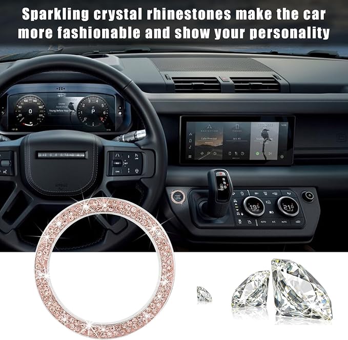 Kewucn 2 PCS Bling Crystal Double Rhinestone Car Engine Start Decoration Ring, Sparkling Push Start Button Sticker, Key Ignition & Knob Ring Decoration, Bling Car Interior Accessory(Peach) - Image 5