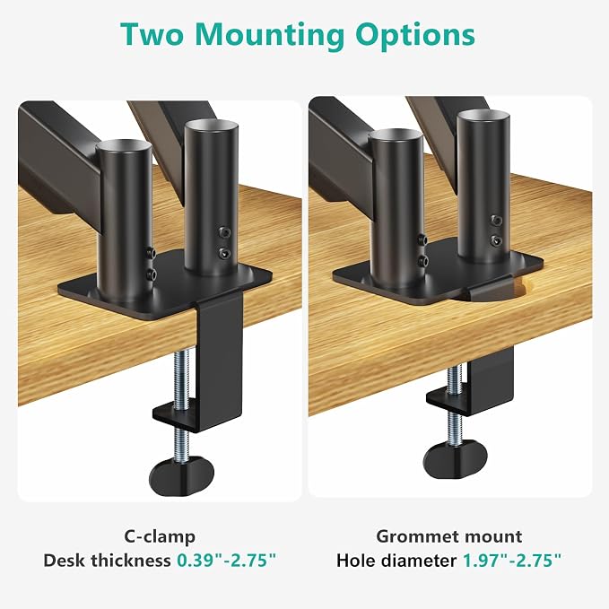 WALI Dual Monitor Mount for 13-27 inch Screens, Dual Monitor Arms for 2 Monitors Holds 19.8 lbs, Adjustable Dual Monitor Stand for Desk, VESA Mount 75x75/100x100mm (GSMP002), Black - Image 6