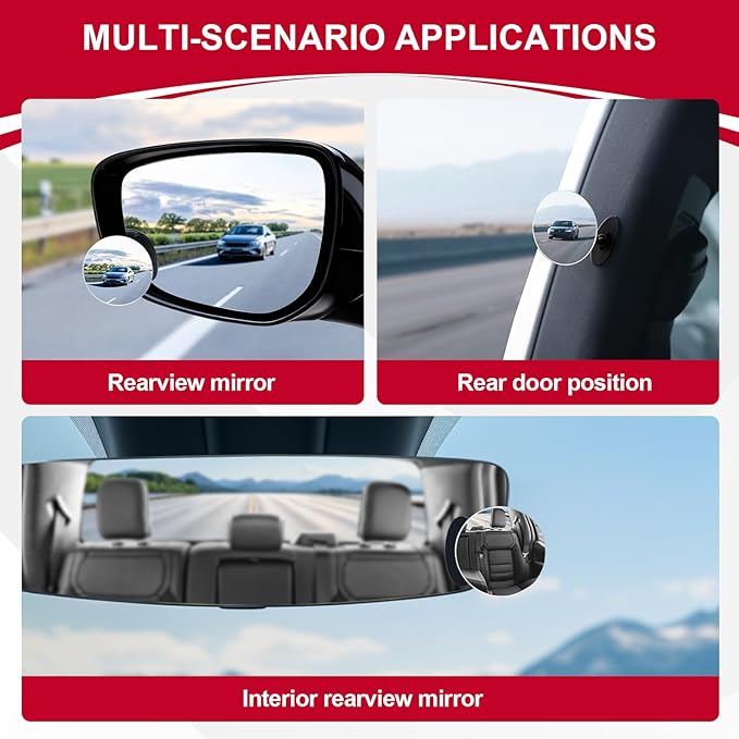 LivTee Blind Spot Mirrors, 2" Round HD Glass Frameless 360° Adjustable Convex Rear View Mirrors with Wide Angle Stick, Exterior Accessories for Cars, SUVs and Trucks, 2 Pack - Image 5