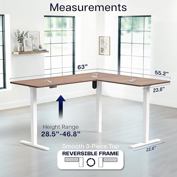 VIVO Dark Walnut 63 x 55 in Corner Standing Desk, DESK-E3CTWD | Electric, Reversible L-Shaped Table, Sit Stand, Height Adjustable, Memory Controller, Office Furniture Sets, White Frame - Image 5
