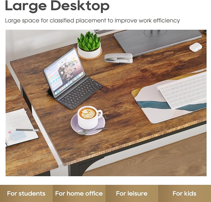 PayLessHere | 39 Inch Computer Desk | Brown | Office Desk with Metal Frame, Adjustable Feet | Water-Resistant, Scratchproof Surface | Sturdy Writing Table for Home Office or Study | Pack of 2 - Image 4