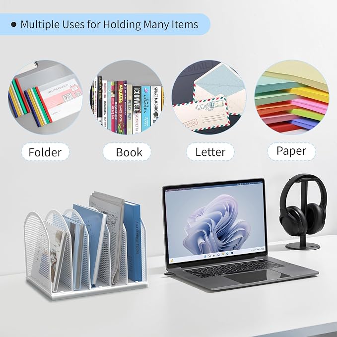 Gawerk 5-Section Vertical Desktop Organizer, 6-Section Mesh File Folder Stand Sorter for Office Home Classroom Organization - Image 6