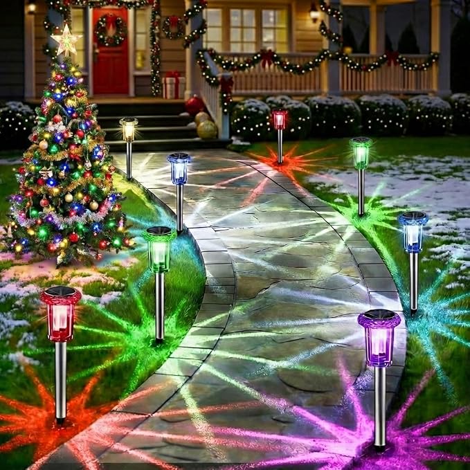 Eyrosa Solar Outdoor Lights, 10 Pack Solar Pathway Lights Outdoor Waterproof, Stainless Steel Stake Lighting for Garden Yard Path Walkway Driveway Patio Lawn Outside Decor,Color Changing - Image 9
