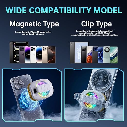 Cell Phone Cooler for Gaming, Magnetic Portable Rechargeable Battery Mobile Phones Radiator, Cellphone Fan Cooler with RGB Lights for iPhone Series, iPad Pro Tablet, Android, TikTok Live - Image 5