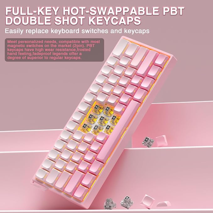 Aula WIN60 HE - 60% Mechanical Gaming Keyboard Wired, Hall Effect Magnetic Switch Hot Swappable,8000 Hz Polling Rate, RGB Keyboard 60 Percent Compact Design for PC (Gradient Pink) - Image 5