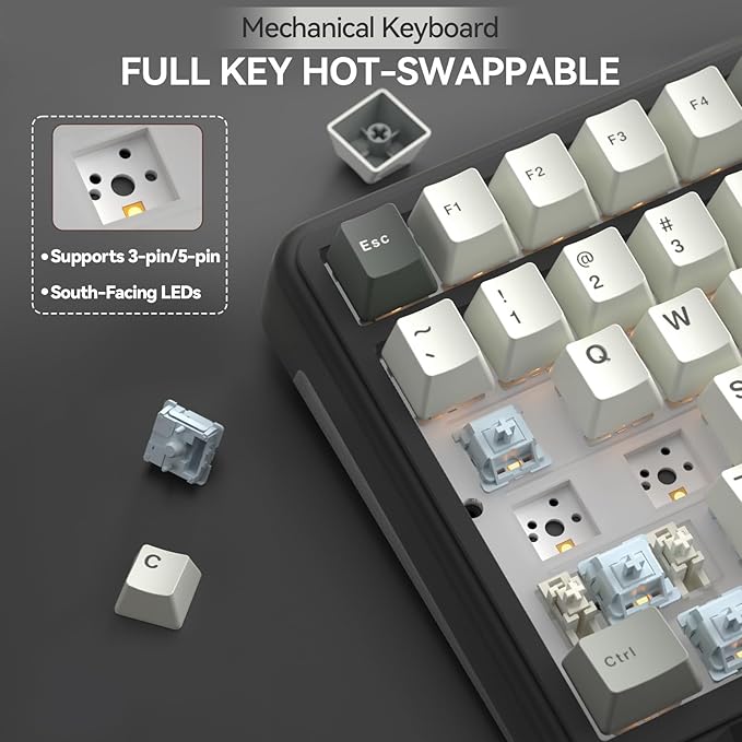 SOLAKAKA A99 Pro Wireless Mechanical Keyboard with LCD Screen & Metal Knob, 2.4GHz/BT5.0/USB-C, RGB Backlit Gaming Keyboard, Hot Swappable, Creamy Keyboard with Gasket Structure, for Win/Mac - Image 5