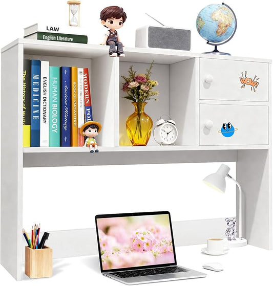 YGYQZ Desk Hutch with 4 Shelves for Computer Desk, White | 4 Storage Shelves, Spacious Desk Organization, Stable Construction, Space-Saving Design, Ideal for Office, Study & Dorm by YGYQZ