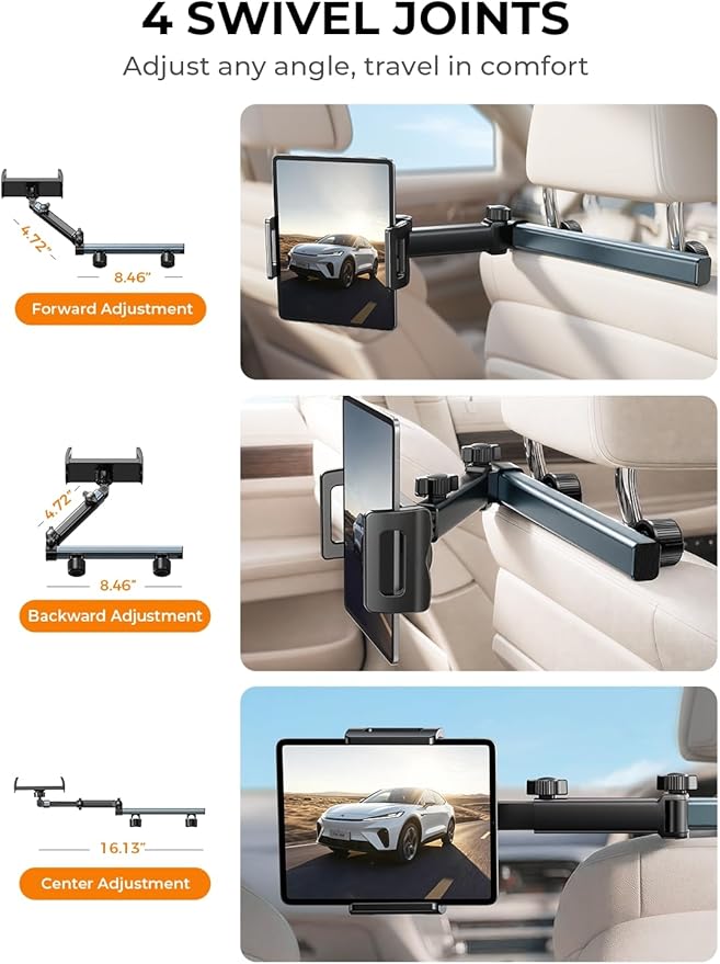 LISEN for iPad Holder Car Tablet Mount, Road Trip Essentials Toddler Kids Travel Gifts, Car Accessories for Women Interior Organizer Mens Truck 3in1 Tablet Holder for Car Camping Back Seat Headrest - Image 3