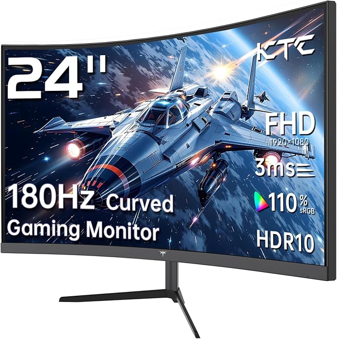 KTC 24 Inch 1500R Curved Gaming Monitor,180Hz 1ms FHD 1080p VA Monitor, Adaptive Sync, 110% sRGB, HDR Support, DisPlayPort/HDMI,Tilt, VESA for Gaming Home Office Business PS5 PC Monitors by KTC