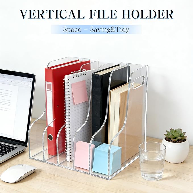 5-Tier Clear Acrylic File Holder, Vertical Document Organizer for Magazines, Binders, Notebooks & Envelopes - Multi-Purpose Desk Storage for Home Office（A4,5 Sections） - Image 6
