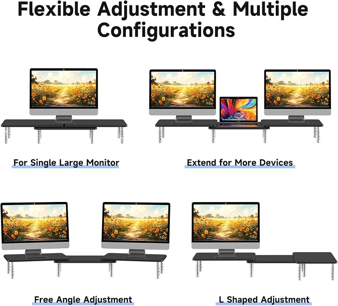 suptek Dual Monitor Laptop Stand Riser with Adjustable Length and Angle,Office Desktop Organizer Computer Stand for 2 Monitors for PC Monitor Laptop Printer(MST023) - Image 4