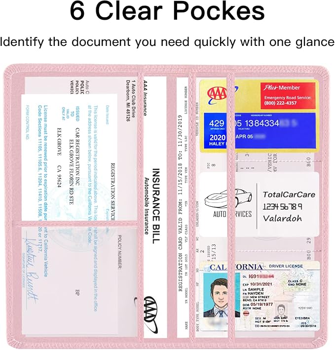 Valardoh Premium Car Registration and Insurance Card Holder, Car Document Holder for Cards, Driver License & other Essential Documents (Pink) - Image 3