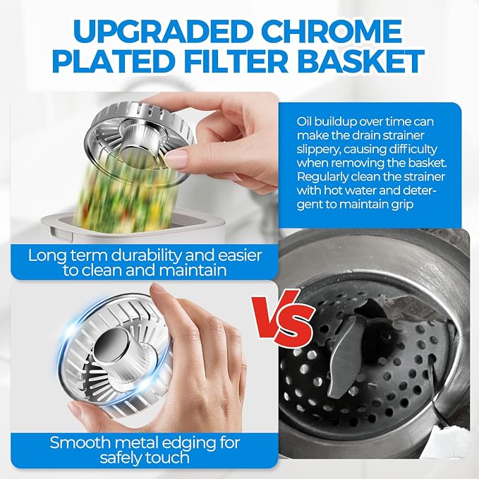 zaa 3 in 1 Kitchen Sink Drain Strainer Stopper Removable Basket Pop-Up | Kitchen Sink Accessories 1 Pack Brushed Silver Stainless - Food Catcher, Odor-Blocking Seal, Fits 3.5" Drain - Image 4