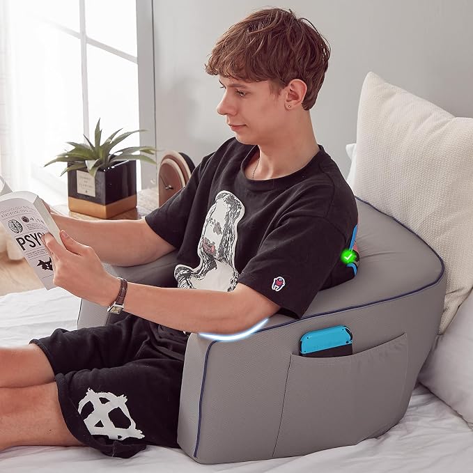 cooloo8 Reading Pillow with Armrests – Extra Large Memory Foam Gaming Pillow for Adult, Lap Desk for Laptop, Arm Rest for Working, Crocheting, Playing Game or Siting in Bed, Floor, Sofa, (Grey) - Image 6
