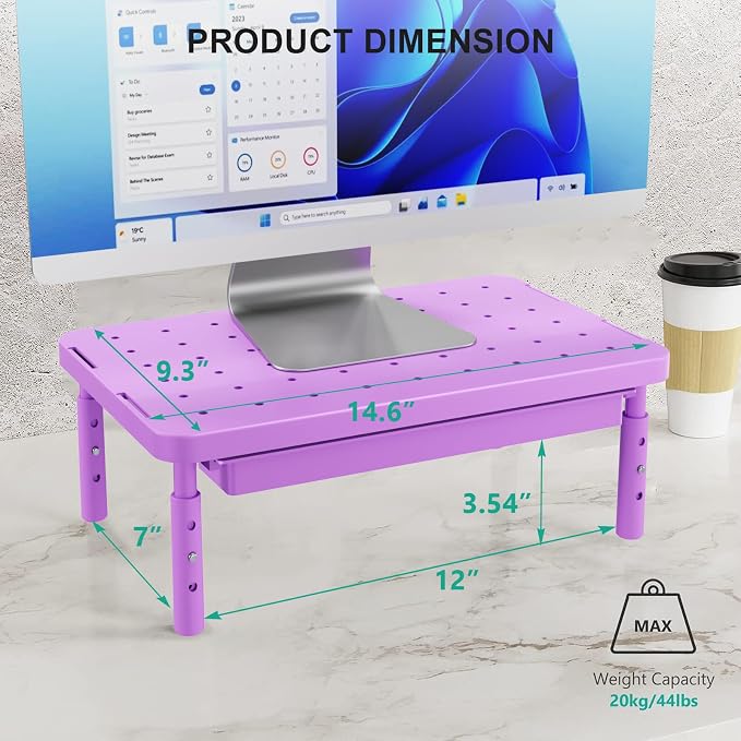 WALI Computer Monitor Stand with Storage, Desk Monitor Riser 3 Height Adjustable, Laptop Riser with Airflow Vents, Desk Organizer for Computer, Laptop, Printer (PTT002-V), 1 Pack, Violet - Image 6