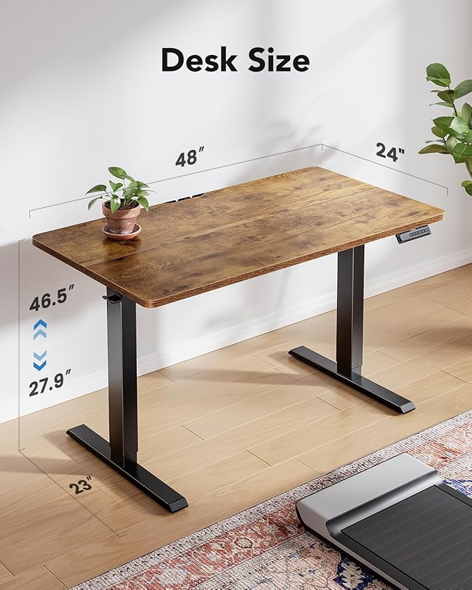 HUANUO Electric Standing Desk,53" x 28" Height Adjustable Desk, 4 Memory Height Settings, Sit to Stand Up Desk for Home Office, with Headphone Hook, Cable Manager, Brown - Image 3