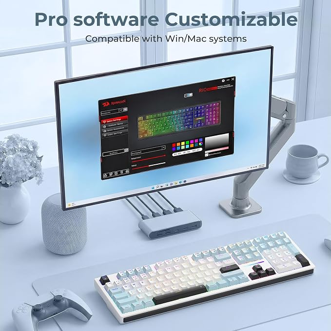 Redragon K771 Wireless Mechanical Keyboard, 108-Key Gaming Keyboard with 4 Extra Hotkeys, 5-Layer Noise Dampening, Pre-lubed Linear Switches, Hot-swap Custom RGB Keyboard for PC/Mac - Blue&White - Image 6