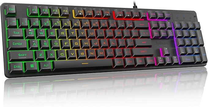 Redragon K521 Upgrade Rainbow LED Gaming Keyboard, 104 Keys Wired Mechanical Feeling Keyboard with Multimedia Keys, One-Touch Backlit, Anti-Ghosting, Compatible with PC, Mac, PS4/5, Xbox by REDRAGON
