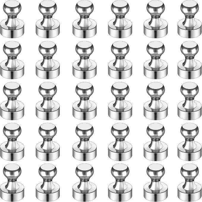 LOVIMAG Fridge Magnets 30Pcs, Magnet for Refrigerator Whiteboard, Silver | Small Strong Neodymium Metal Cute Push Pin for Classroom, Kitchen, Accessories Decorative, Office, Calendar by LOVIMAG