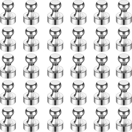 LOVIMAG Fridge Magnets 30Pcs, Magnet for Refrigerator Whiteboard, Silver | Small Strong Neodymium Metal Cute Push Pin for Classroom, Kitchen, Accessories Decorative, Office, Calendar by LOVIMAG