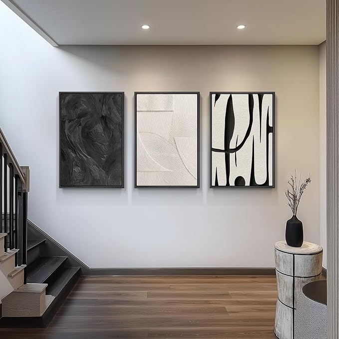 Large Framed Black and White Wall Art for Living Room, 3 Piece Abstract Canvas Prints Paintings, Modern Minimalist Artwork for Walls, Pictures Wall Decor for Office Dining Room Bedroom, 24x36 In - Image 4