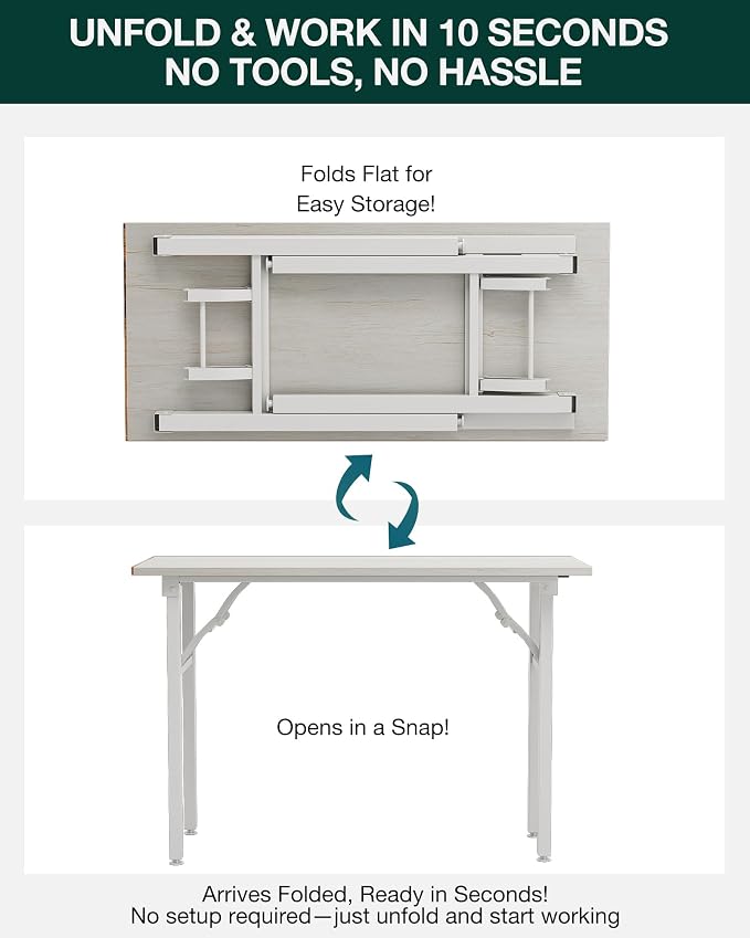 Frylr Small Folding Computer Desk – Portable 43.3 Inch Foldable Laptop Table, Collapsible and Compact for Easy and Fast Setup, Lightweight for Small Spaces, Home Craft and Study Use, White Ash - Image 3