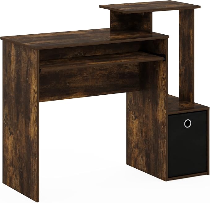 Furinno ECON Desk, 40" Gaming Desk with Keyboard Tray, Computer Desk, Office Desk with Side Shelves and Storage Bin, 40-Inch, for Home Office, Study Room, Dorm, Amber Oak - Image 4