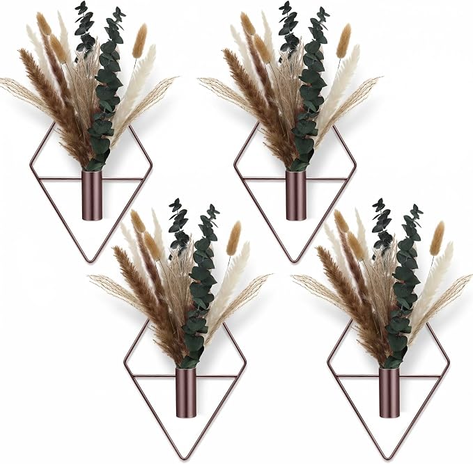 Jexine 8 Pcs Hanging Planters with Artificial Pampas Metal Hanging Vase Indoor Plants Holder Modern Geometric Boho Bathroom Wall Decor for Living Room Home Office(Bronze) by Jexine
