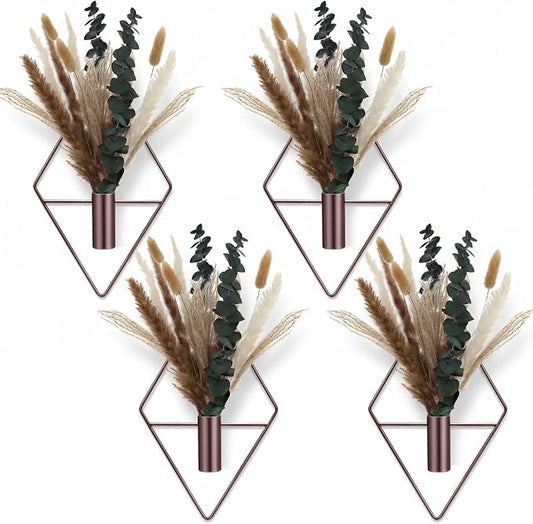 Jexine 8 Pcs Hanging Planters with Artificial Pampas Metal Hanging Vase Indoor Plants Holder Modern Geometric Boho Bathroom Wall Decor for Living Room Home Office(Bronze) by Jexine