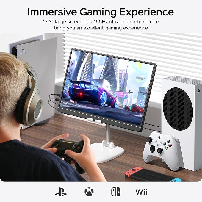 MNN 17.3" QHD 165Hz USB-C HDMI Gaming Monitor | 17.3" QHD 165Hz IPS 100% sRGB, USB-C/HDMI, kickstand, slim metal, travel gaming for PC/Phone/PS5/Xbox. - Image 4