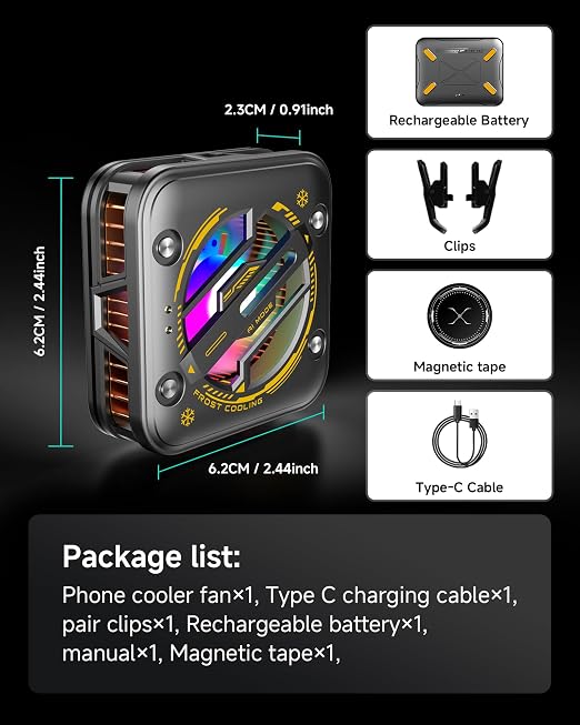 Magnetic Phone Cooler with 2500mAh Detachable Battery, Low to 15.8°F Radiator Wireless Fan with AI Temp Control & RGB, Compatible with iPhone 16/15/14/13/12 Series, Samsung, and Most Smartphones - Image 7