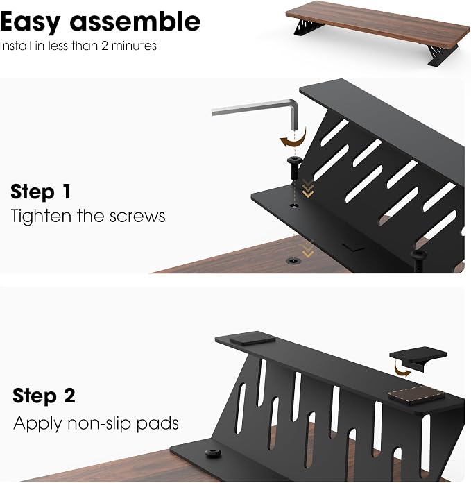 Fenge Monitor Stand Riser, 31.5 Inch Desk Top Shelf for 2 Monitors, Computer Stands for Desk, Wood & Steel Desktop Riser for Laptop, PC, Printer - Image 4